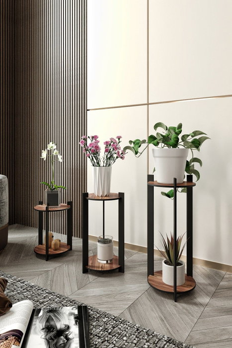 Hanah Home Flower Desk Round - Soporte de madera para plantas Nogal Hanah Home Flower Desk Round - Soporte de madera para plantas Nogal